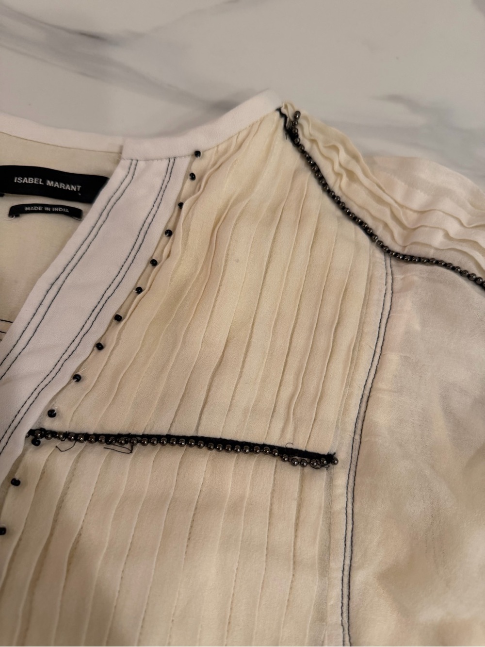 Isabel Marant Cream Midi Dress with Black Trim - Size 38 - Picture 10 of 15